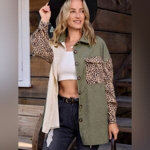 Shein Colorblock Leopard Print Button-Down Shirt – Size L